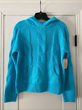 NWT Cable Knit Hooded Sweater - Turquoise Size XS